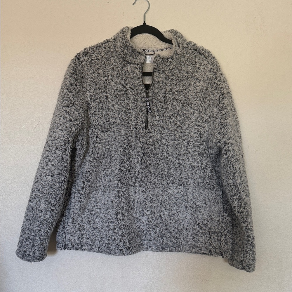 Time and Tru Heather Gray Sherpa Pullover Jacket